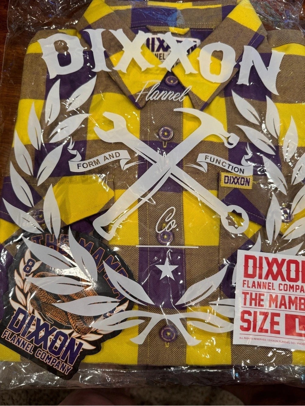 Dixxon The Mamba Plaid Flannel Shirt in Yellow & Purple Size Large NWT